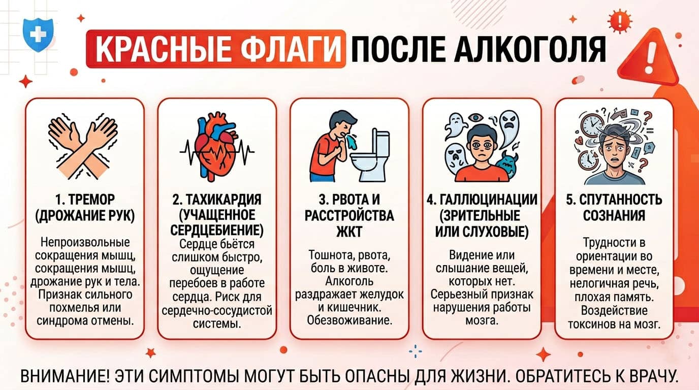 Красные флаги после алкоголя